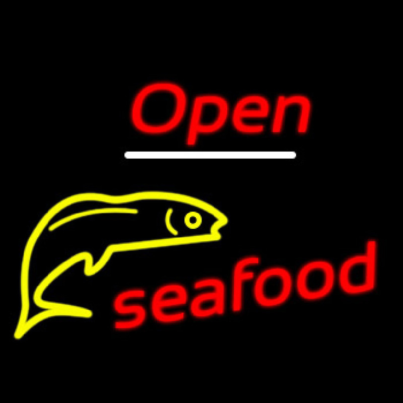 Open Seafood Logo Neon Skilt