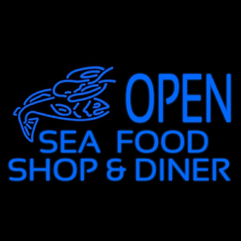 Open Seafood Shop And Diner Neon Skilt