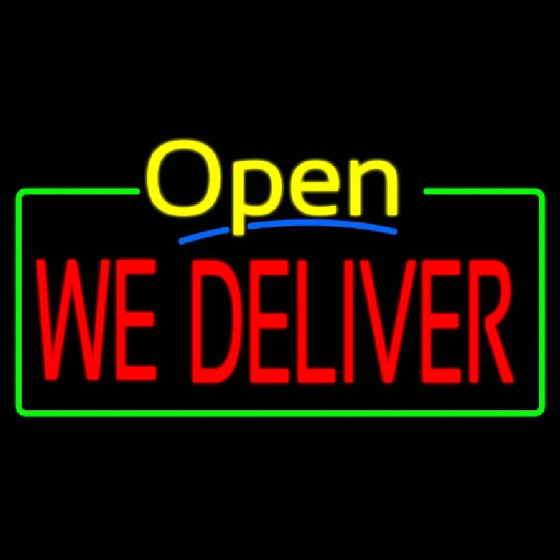 Open We Deliver Neon Skilt
