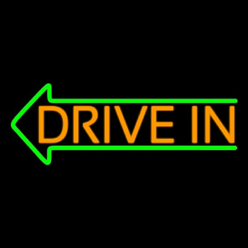 Orange Drive In Green Arrow Neon Skilt