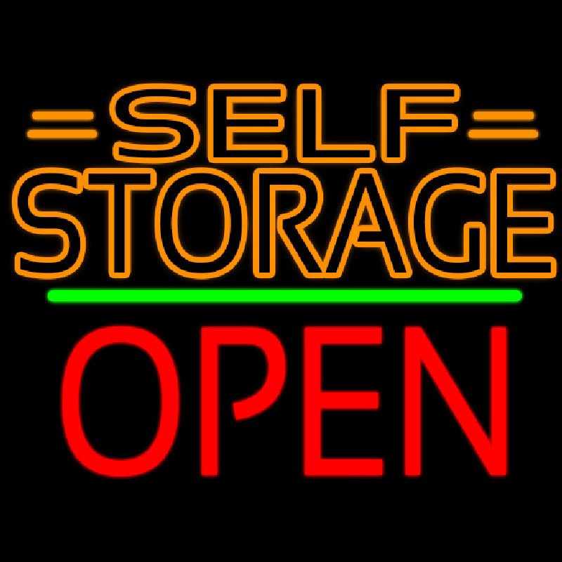 Orange Self Storage Block With Open 1 Neon Skilt