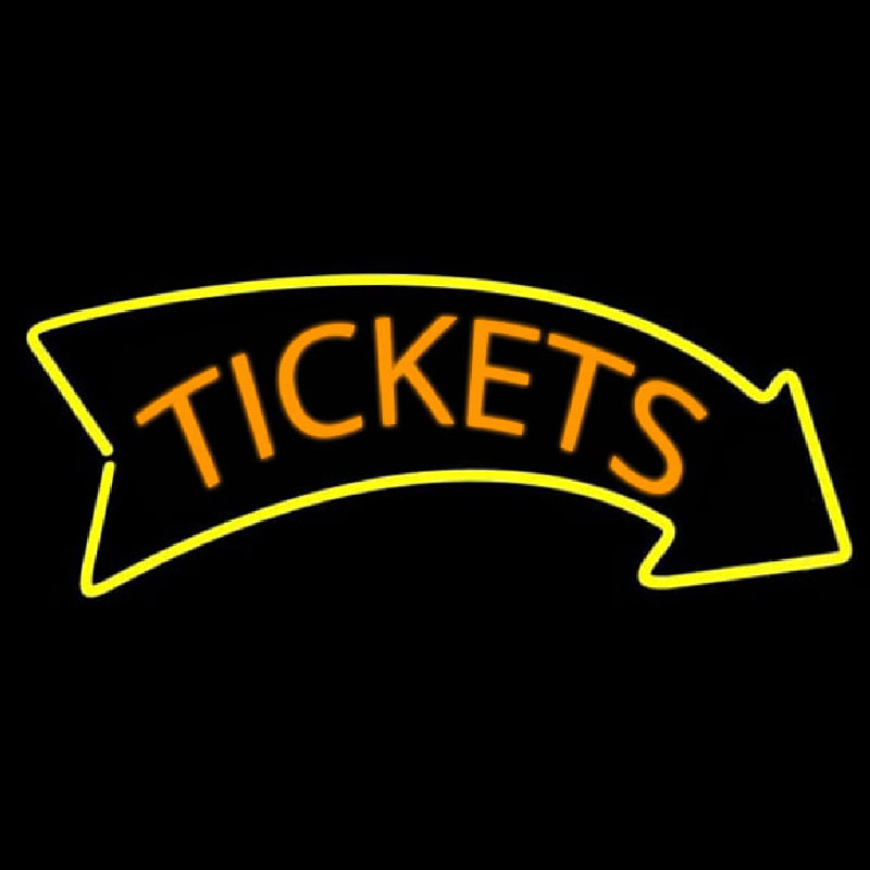 Orange Tickets Yellow Arrow Neon Skilt