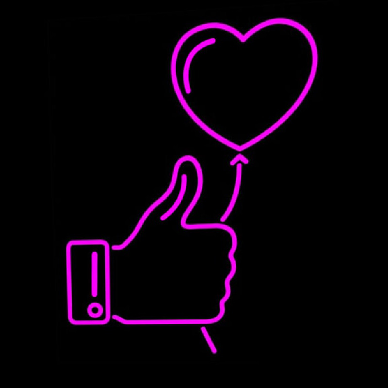 Outline White Thumb Up Icon With Heart Balloon Neon Skilt