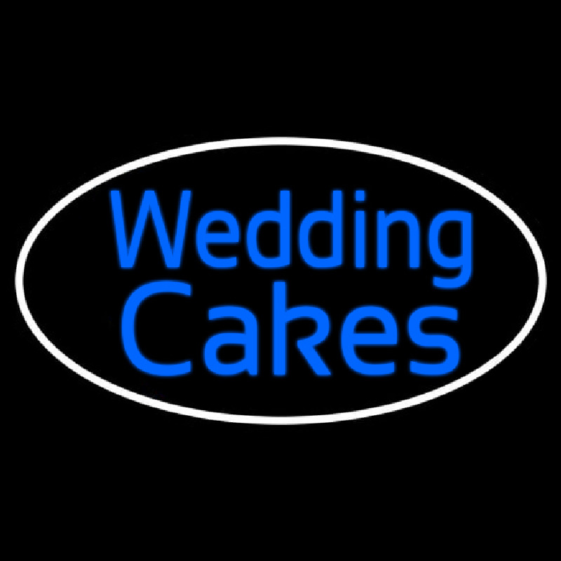 Oval Blue Wedding Cakes Cursive Neon Skilt