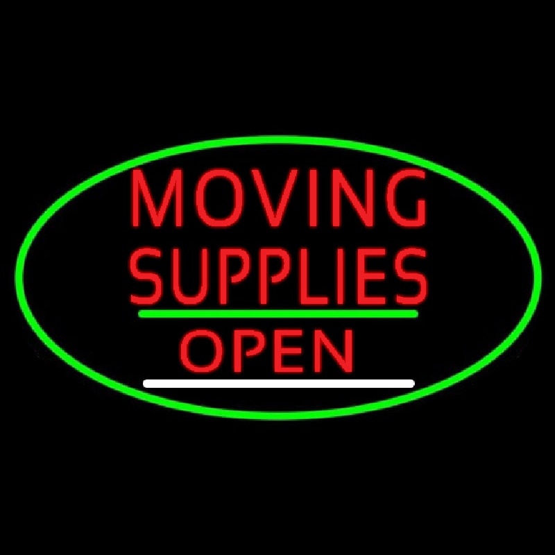 Oval Moving Supplies Open Green Line Neon Skilt