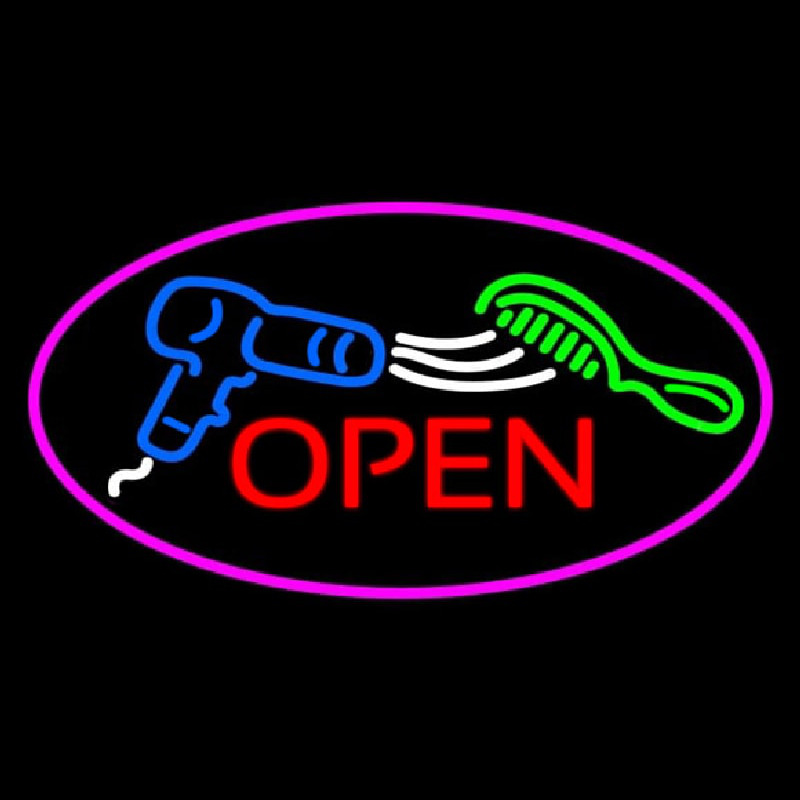 Oval Open Dryer And Comb Logo Hair Neon Skilt