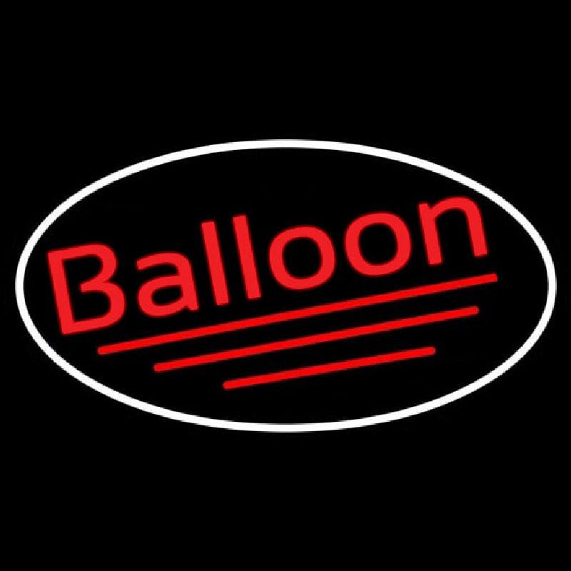Oval Red Balloon Cursive Neon Skilt