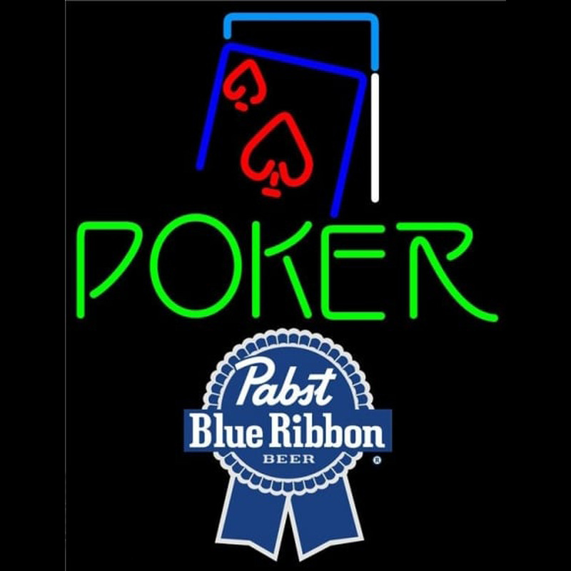Pabst Blue Ribbon Green Poker Red Heart Beer Sign Neon Skilt