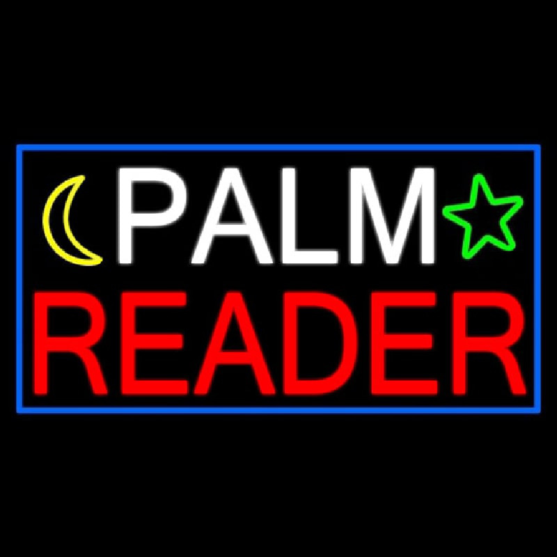 Palm Reader With Blue Border Neon Skilt