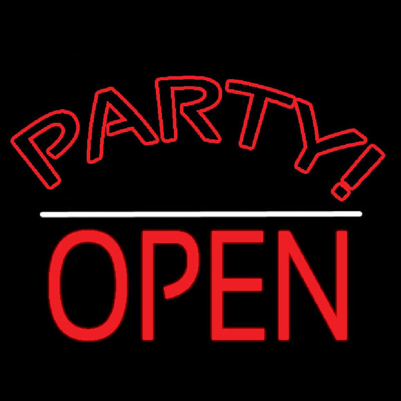 Party Open White Line Neon Skilt