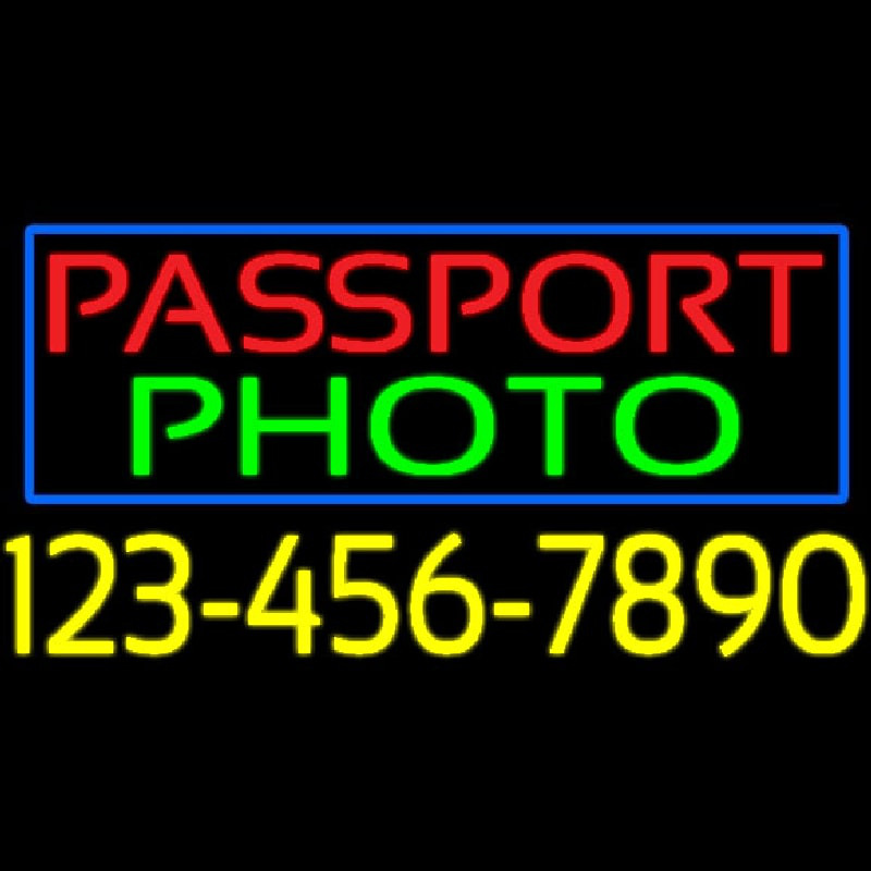 Passport Photo Blue Border With Phone Number Neon Skilt