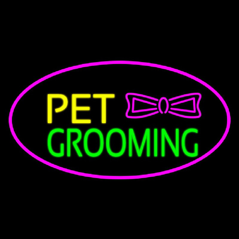 Pet Grooming Logo Oval Purple Neon Skilt