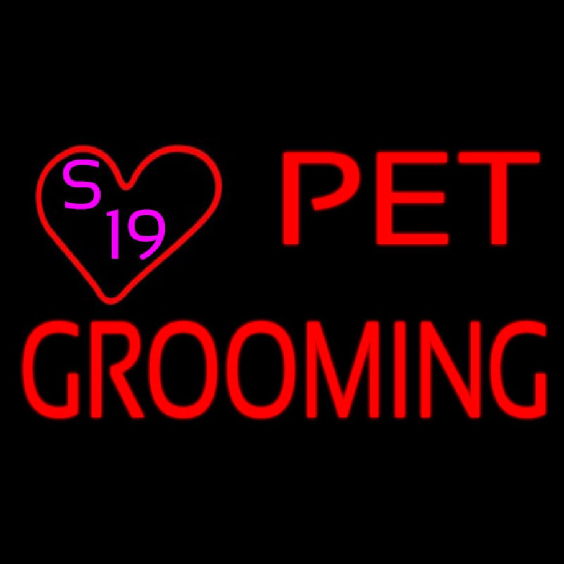 Pet Grooming With Heart Neon Skilt