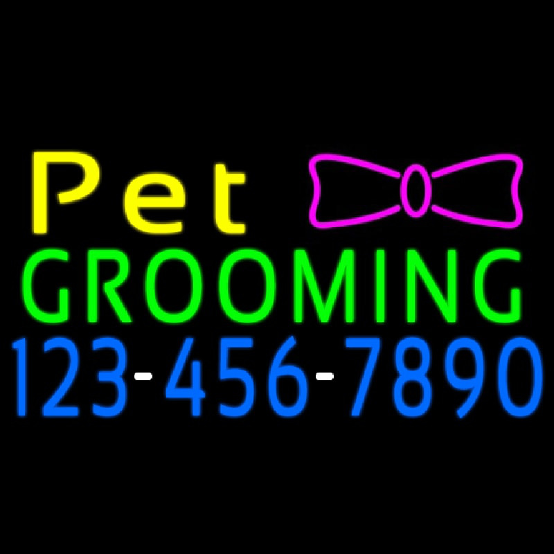 Pet Grooming With Phone Number Neon Skilt
