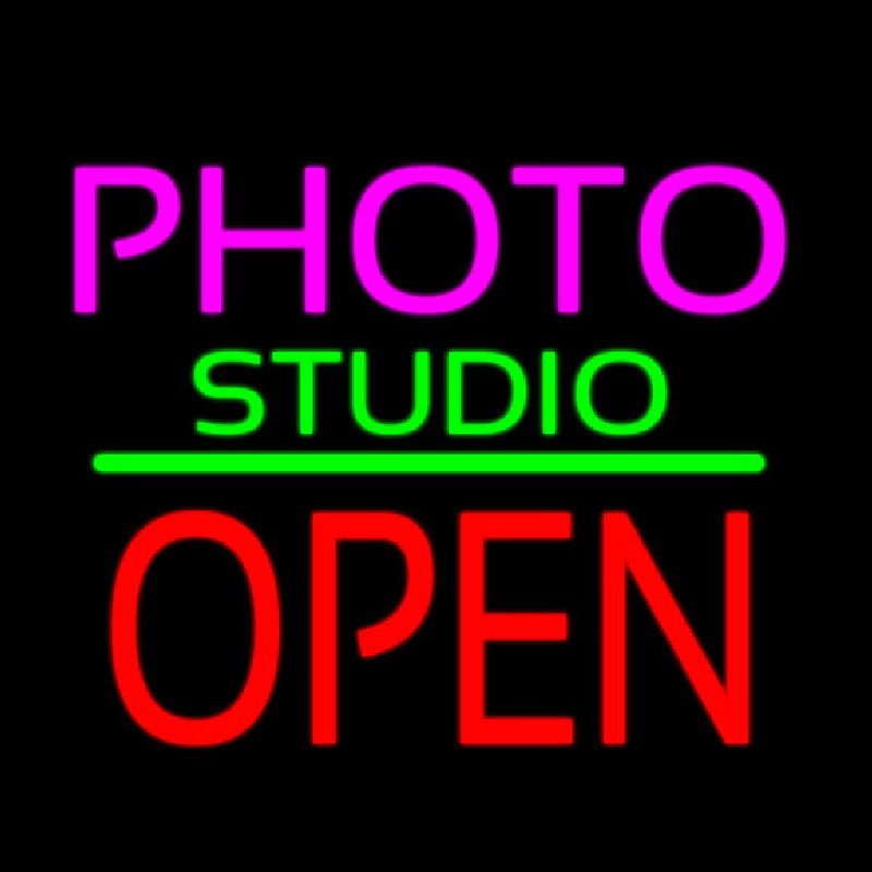 Photo Studio Open Green Line Neon Skilt