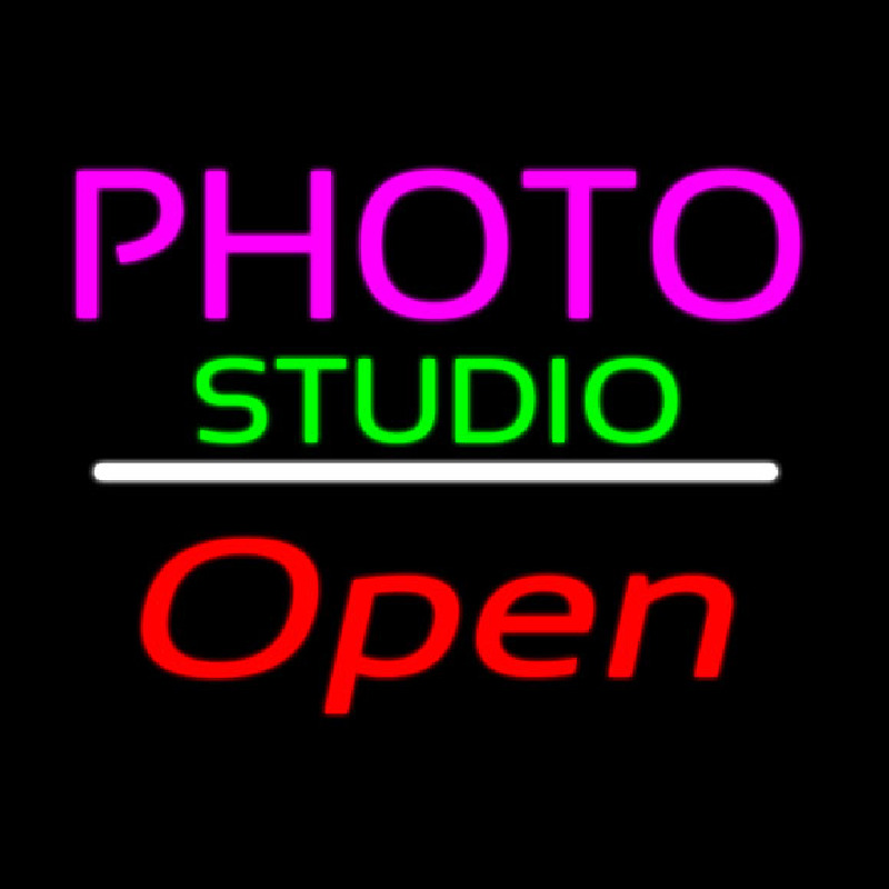 Photo Studio Open White Line Neon Skilt