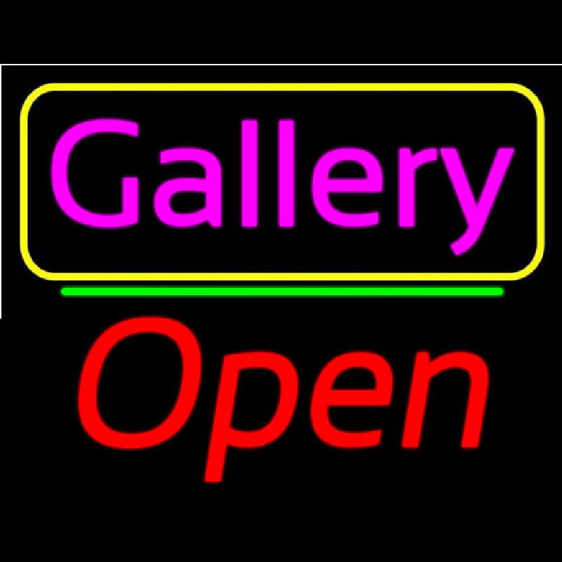 Pink Cursive Gallery With Open 2 Neon Skilt