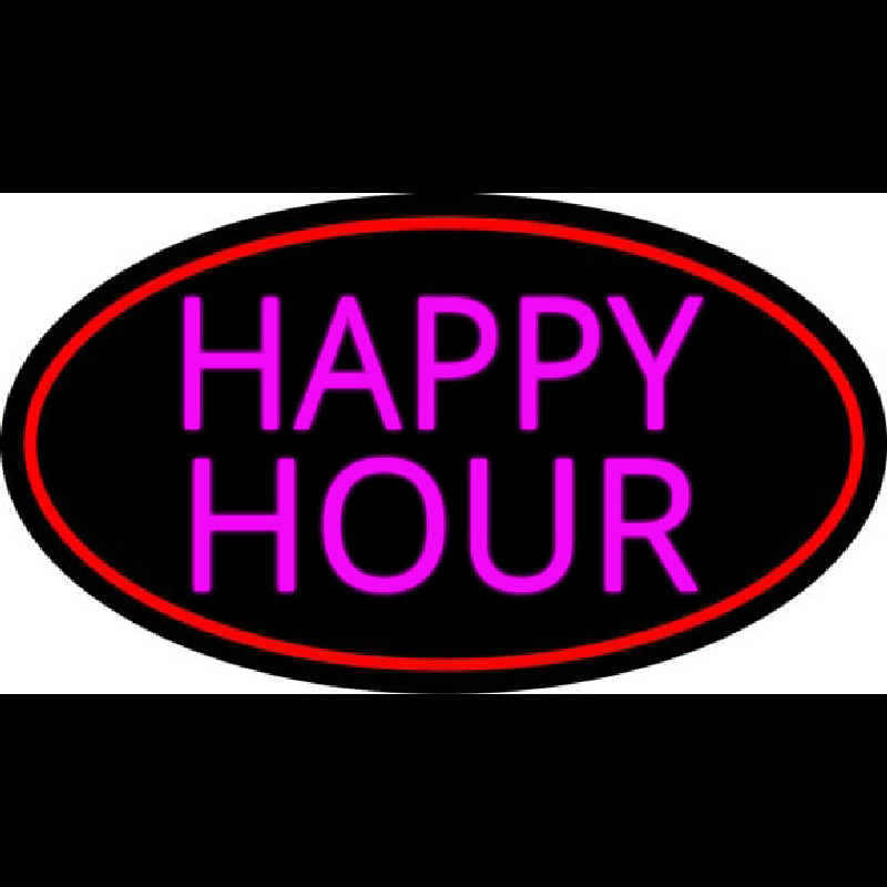 Pink Happy Hour Oval With Red Border Neon Skilt