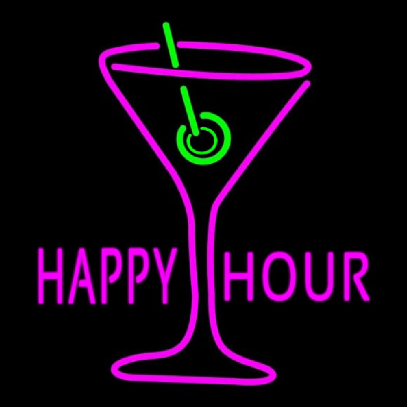 Pink Happy Hour With Wine Glass Neon Skilt