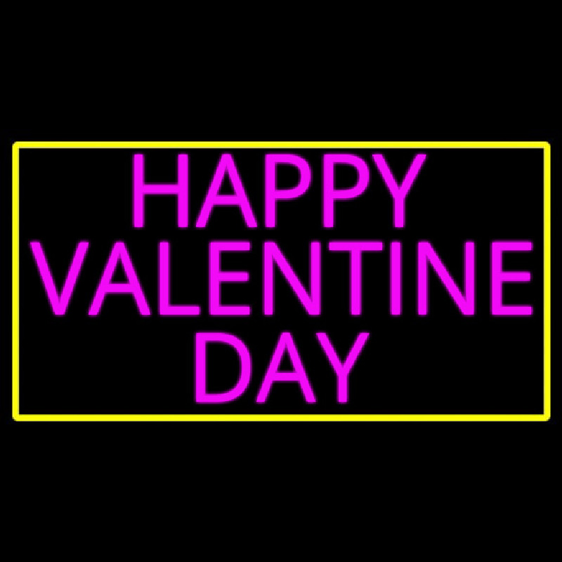 Pink Happy Valentines Day With Yellow Border Neon Skilt