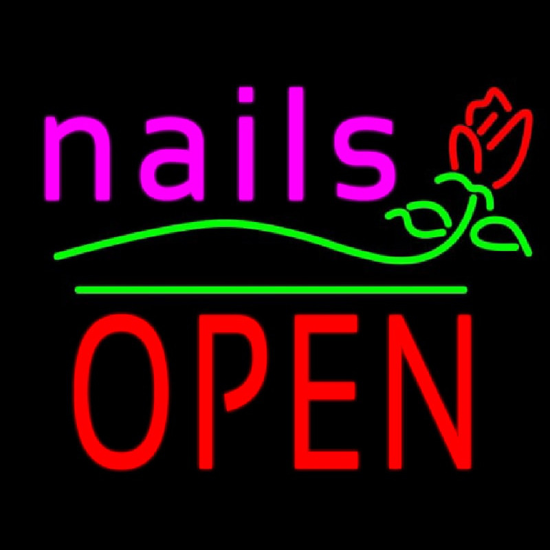 Pink Nails Block Open Green Line Flower Logo Neon Skilt