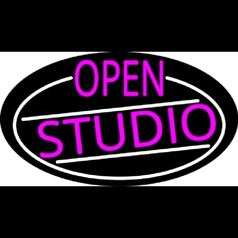 Pink Open Studio Oval With White Border Neon Skilt