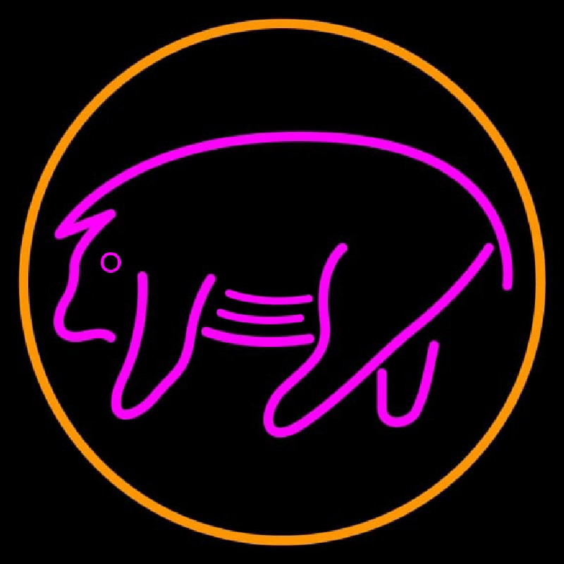 Pink Pig With Circle Neon Skilt