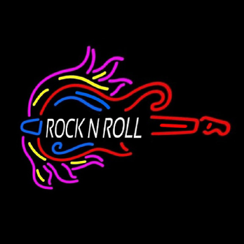 Pink Rock N Roll Guitar Block Neon Skilt