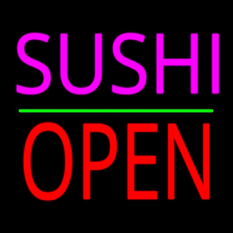 Pink Sushi Block Open Green Line Neon Skilt