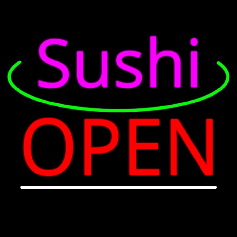 Pink Sushi Green Line Open Neon Skilt