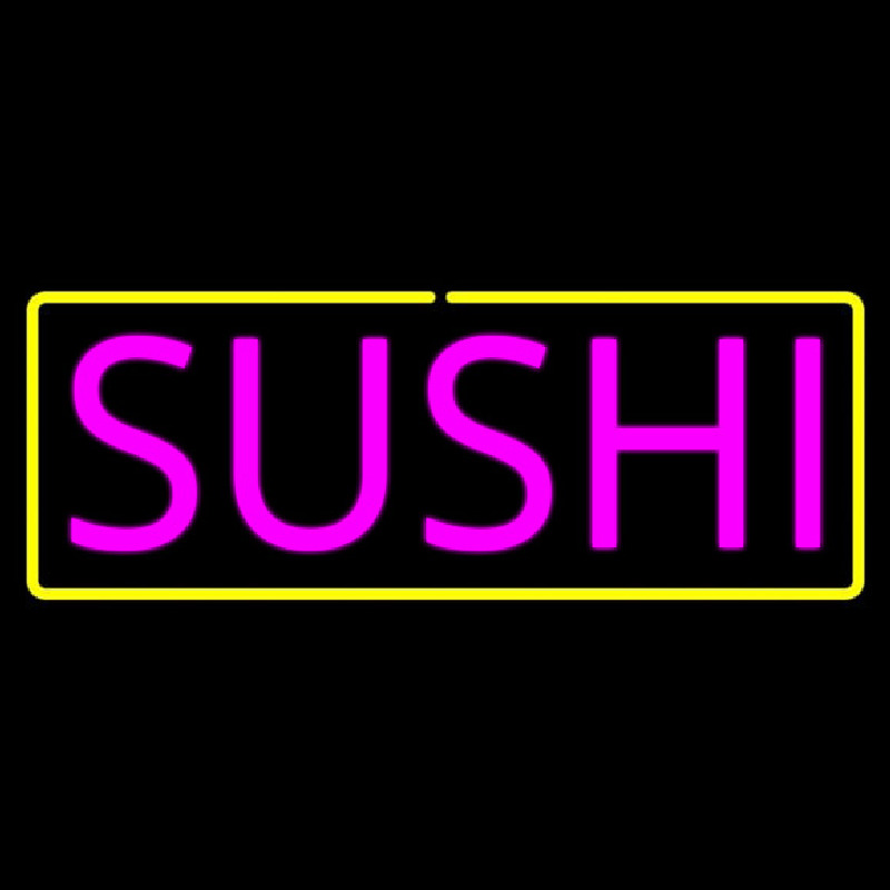 Pink Sushi With Yellow Border Neon Skilt