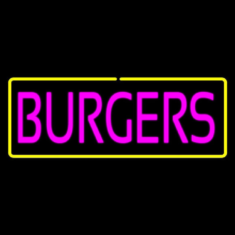 Pinl Burgers With Yellow Border Neon Skilt