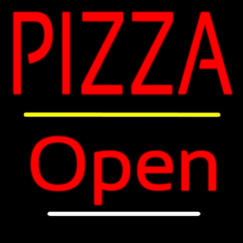 Pizza Script2 Open Yellow Line Neon Skilt