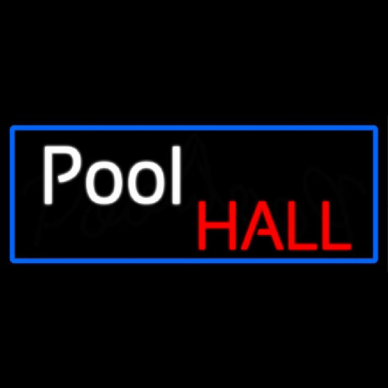 Pool Hall With Blue Border Neon Skilt