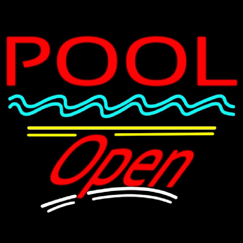 Pool Open Yellow Line Neon Skilt