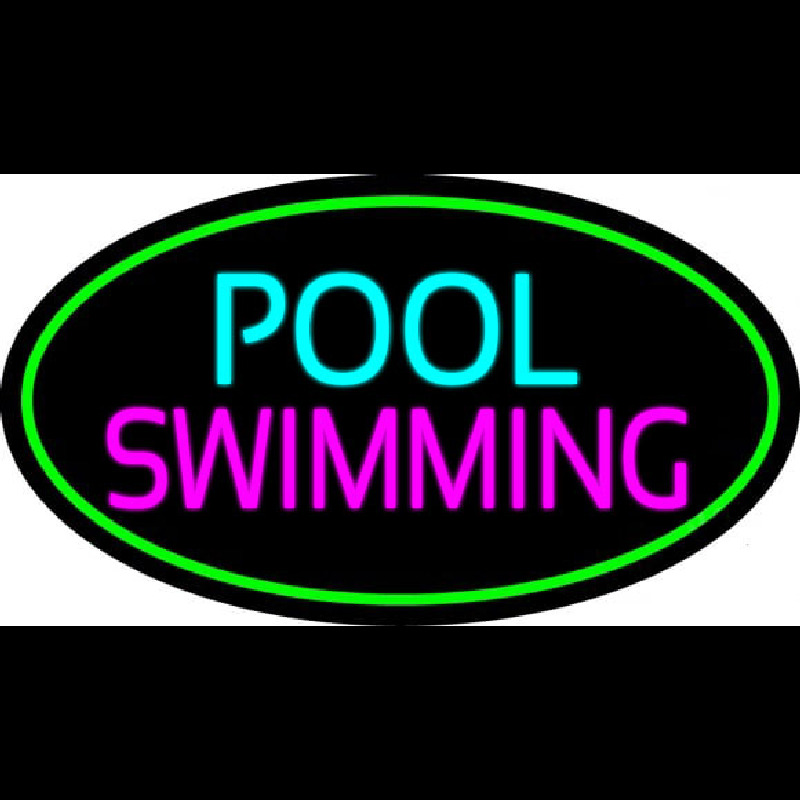 Pool Swimming With Green Border Neon Skilt