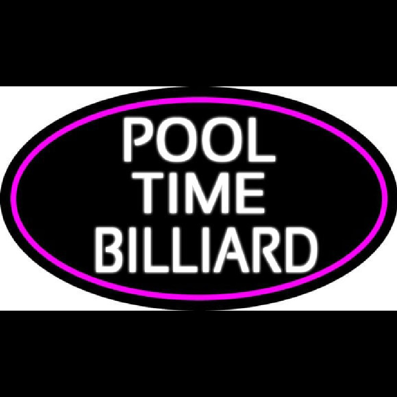 Pool Time Billiard Oval With Pink Border Neon Skilt