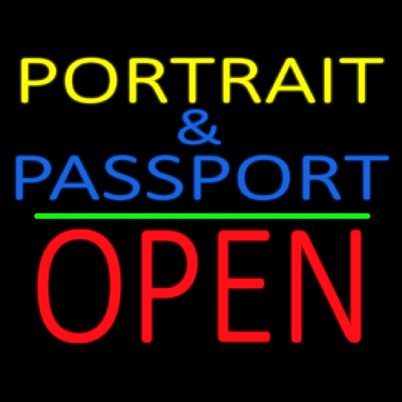 Portrait And Passport With Open 1 Neon Skilt