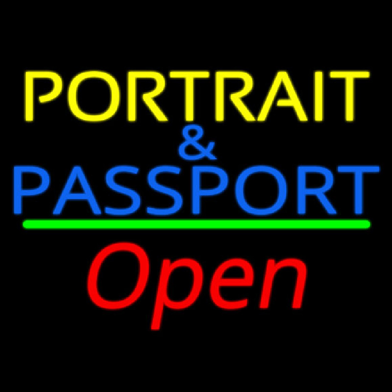 Portrait And Passport With Open 2 Neon Skilt