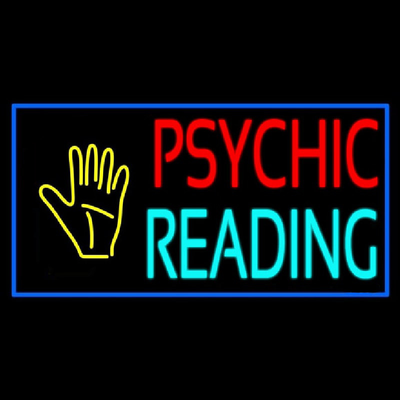 Psychic Reading Block Palm Blue Border Neon Skilt