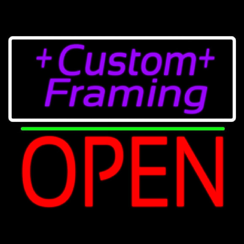 Purple Custom Framing With Open 1 Neon Skilt