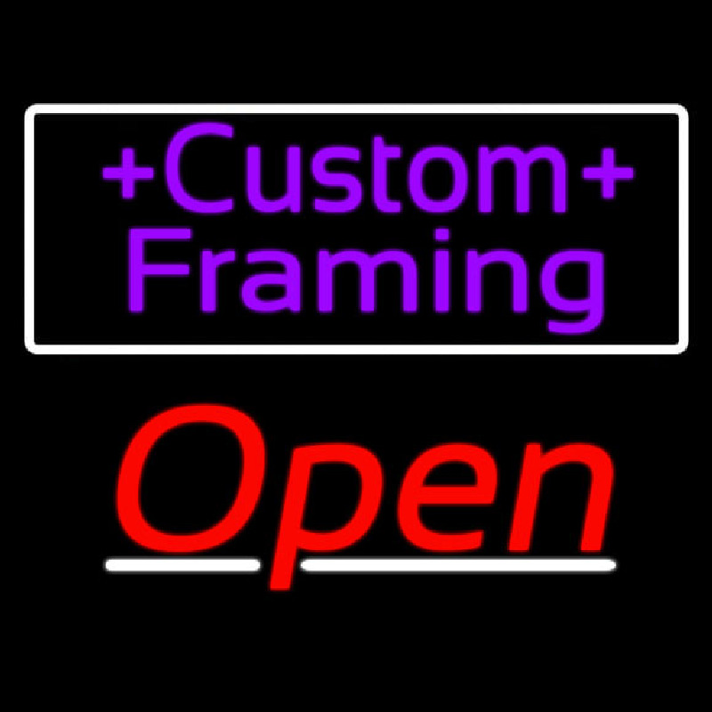 Purple Custom Framing With Open 3 Neon Skilt