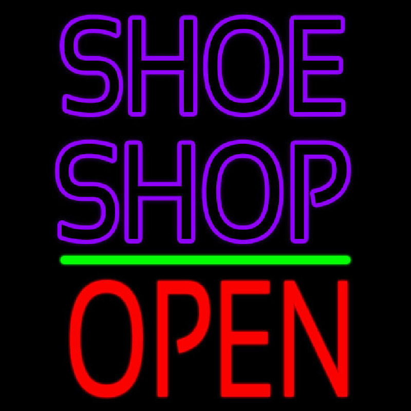 Purple Double Stroke Shoe Shop Open Neon Skilt