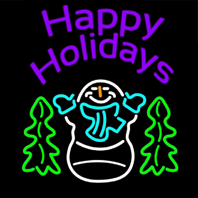 Purple Happy Holidays Snow Man Neon Skilt