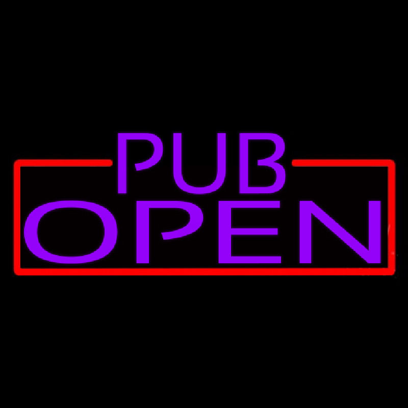 Purple Pub Open With Red Border Neon Skilt