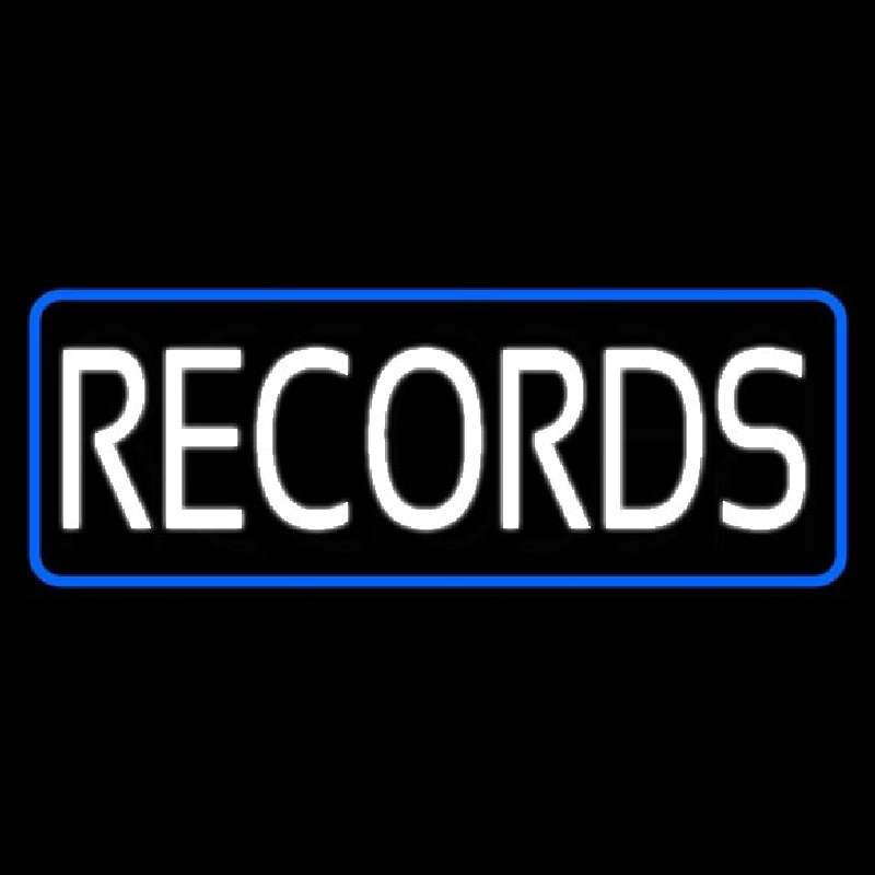 Records Block Blue Border Neon Skilt