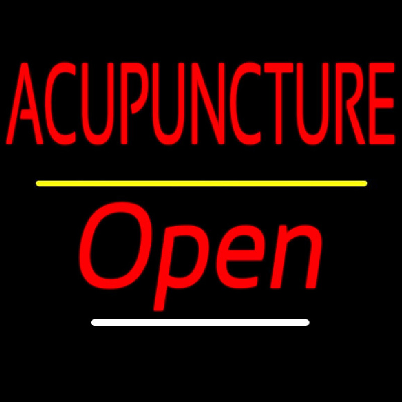 Red Acupuncture Open Yellow Line Neon Skilt