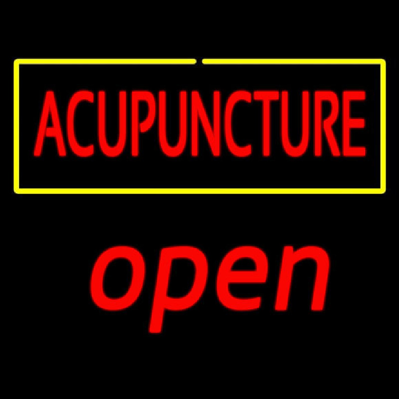 Red Acupuncture Yellow Border Open Neon Skilt