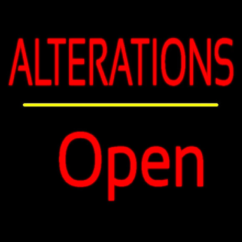 Red Alterations Yellow Line Open Neon Skilt