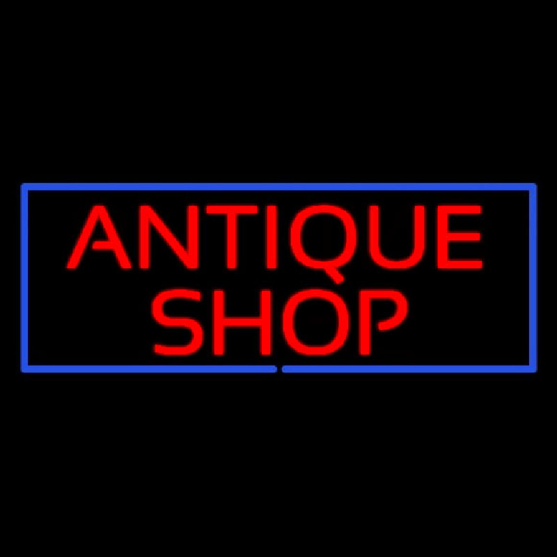 Red Antique Shop Blue Border Neon Skilt